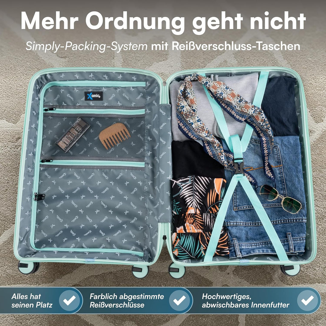 Xonic® Hartschalenkoffer M für 40L - Bruchsicherer Rollkoffer Polypropylen mit 360° Doppelrollen & T