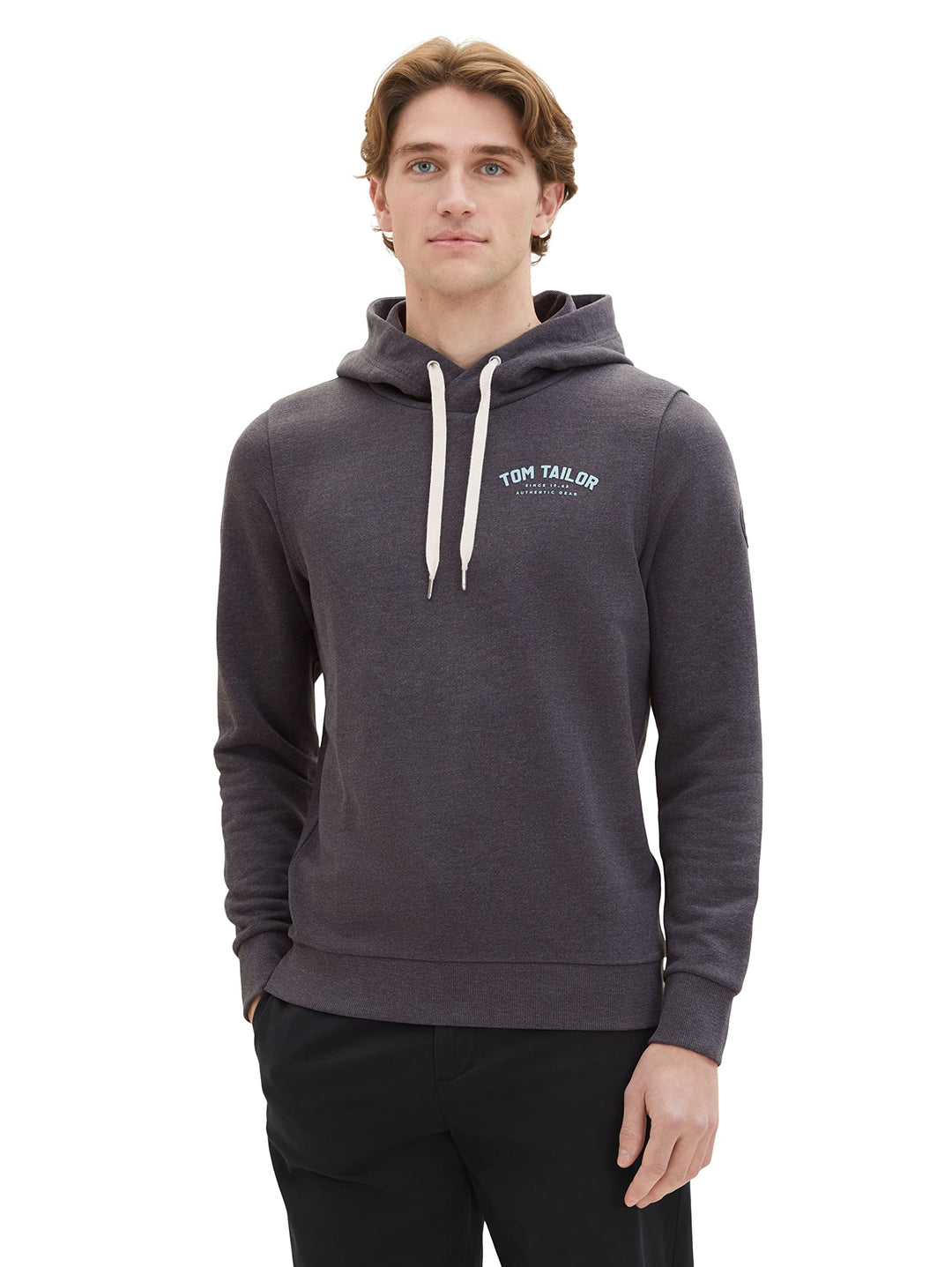 TOM TAILOR Herren Sweatshirt Hoodie mit Logo-Print XL 11086-dark Grey Melange, XL 11086-dark Grey Me