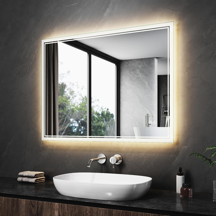 SONNI LED Badspiegel 70x50cm – Wandspiegel mit Beleuchtung, 3 Farbtemperaturen, Dimmbar, Anti-Beschl