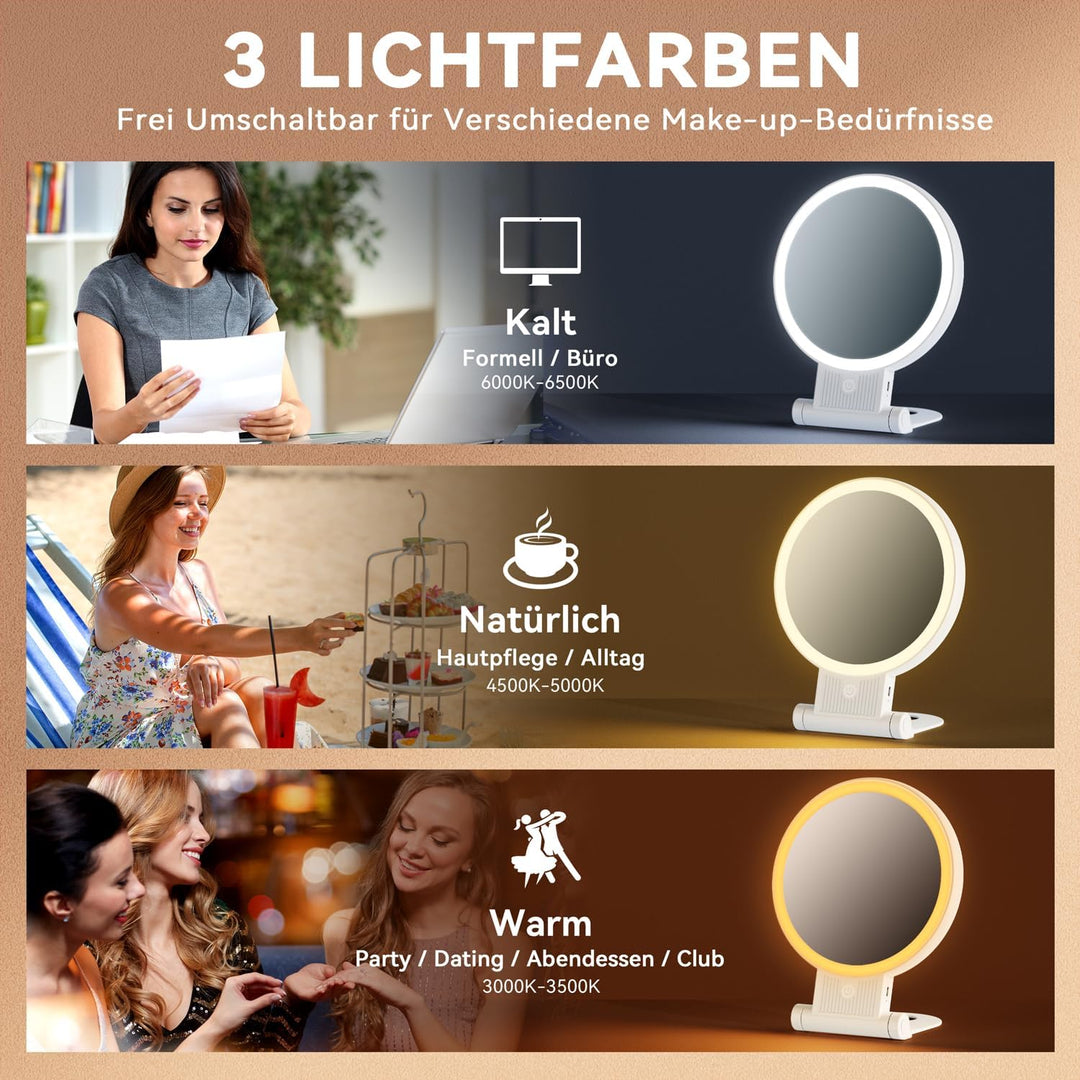 Auxmir Kosmetikspiegel mit Beleuchtung, 30X/1X Doppelseitig Schminkspiegel mit Licht, Dimmbar Spiege
