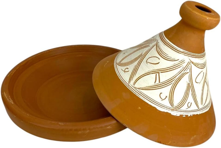 Marokkanische Tajine aus Terrakotta, Durchmesser 37 x 28 cm, handdekoriert, natürlich unglasiert, fü