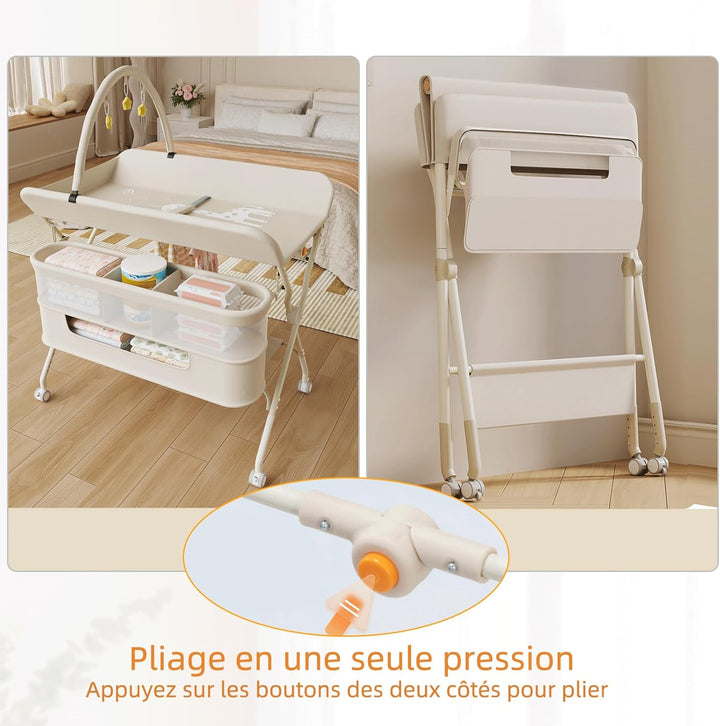 OHMG klappbare Wickelkommode Wickeltisch, Baby Wickelkombi, mit Wickelauflage Sicherheitsgurt und Ab
