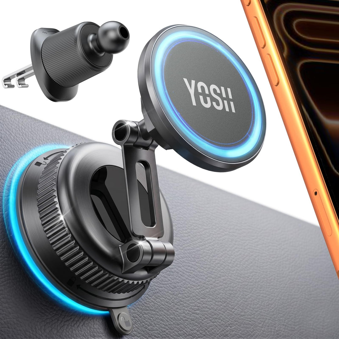 YOSH für MagSafe Autohalterung, 3-in-1 Vakuum Magnet Halterung mit 300N Saugkraft &amp; Doppelhaken, für