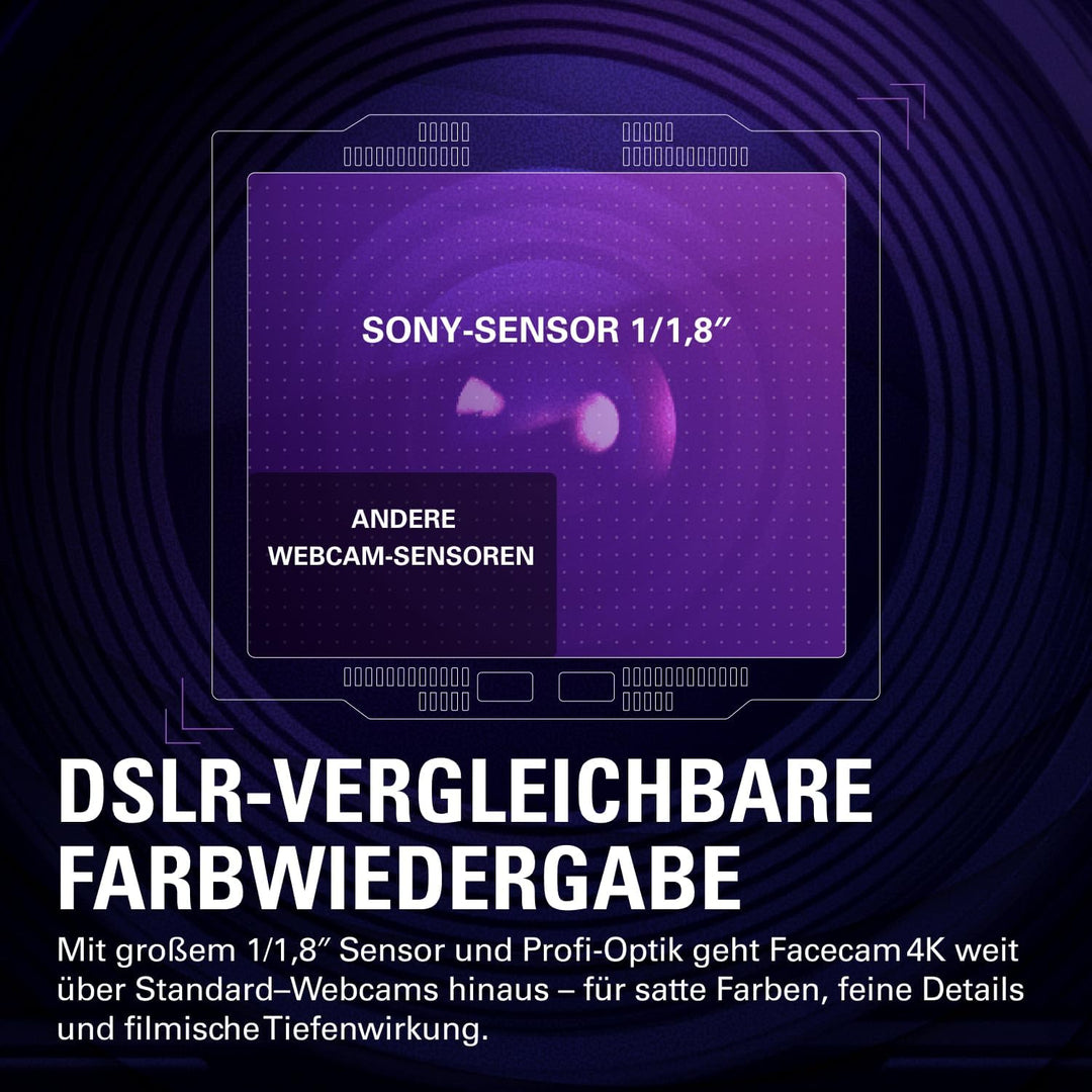 Elgato Facecam 4K - 4K60-Studio-Webcam,DSLR-vergleichbare Steuerung, cineastische Effekte, 49 mm-Obj