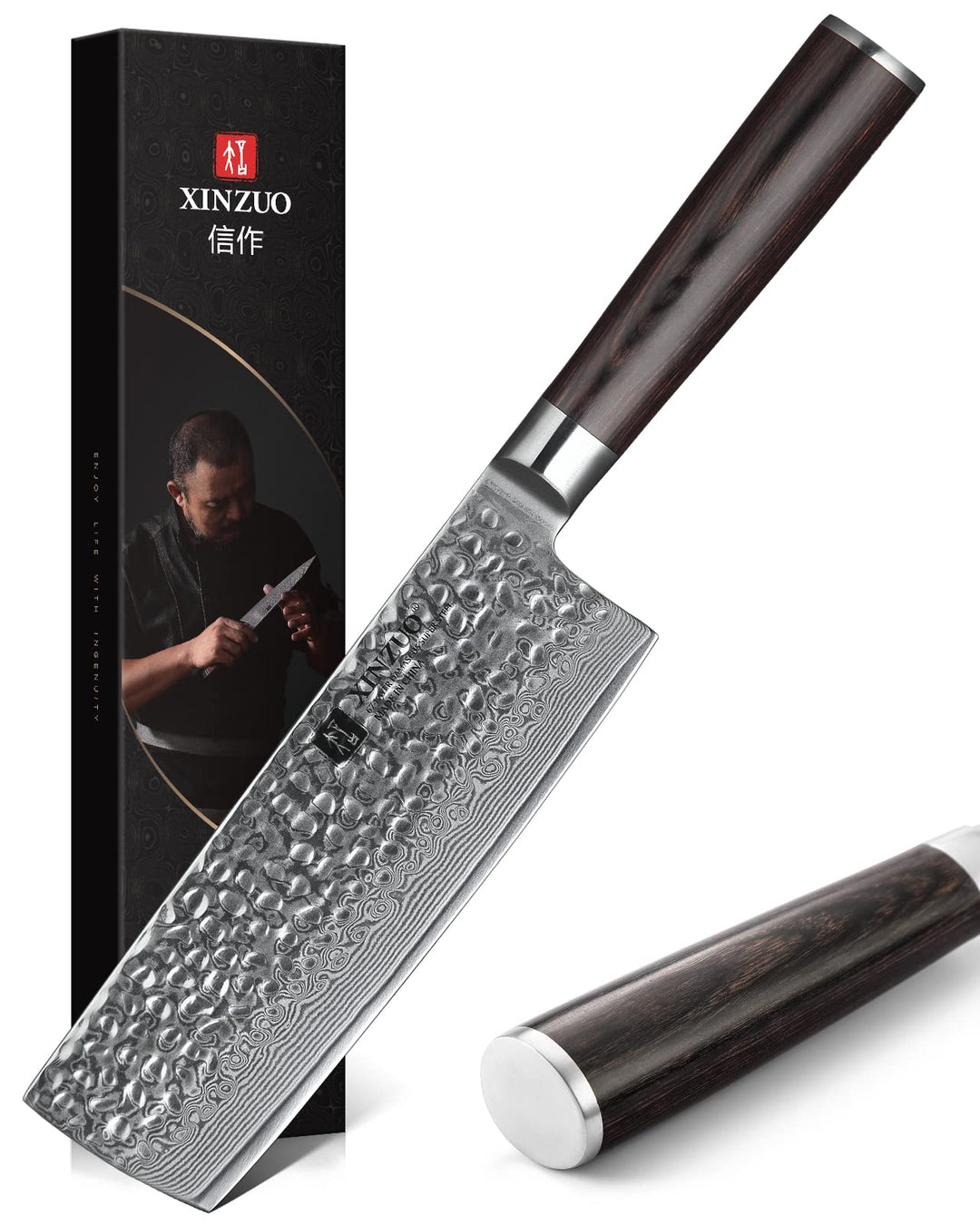XINZUO Nakiri Damast Kochmesser Küchenmesser Klinge 17,0cm, Japanischem Damaststahl High-Carbon Stah