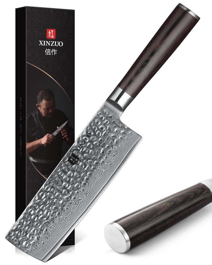 XINZUO Nakiri Damast Kochmesser Küchenmesser Klinge 17,0cm, Japanischem Damaststahl High-Carbon Stah