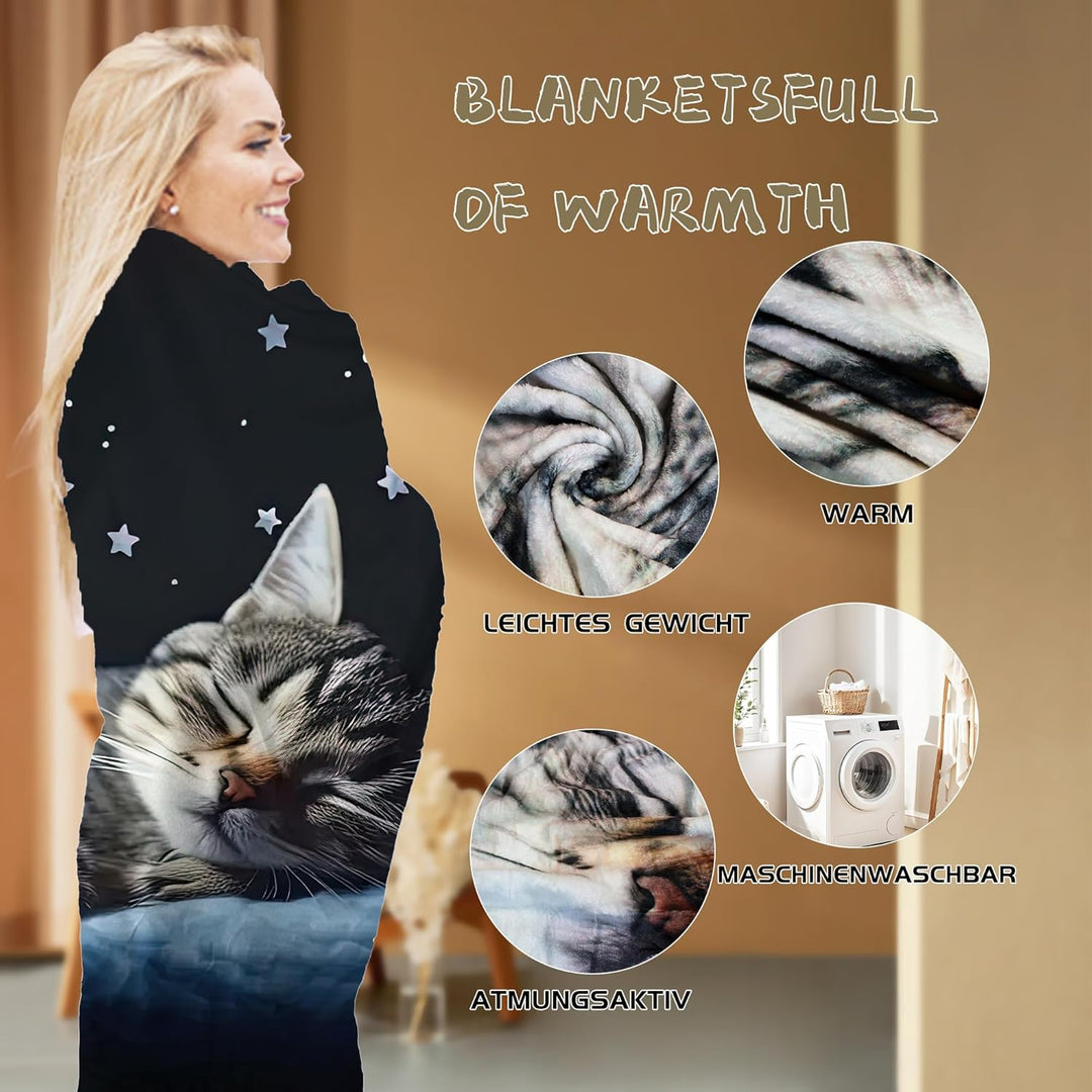 kuscheldecke Katze,Cartoon Kätzchen kuscheldecke Fleece Decke mit 3D Tierdruck, Weiche Warm Fleecede