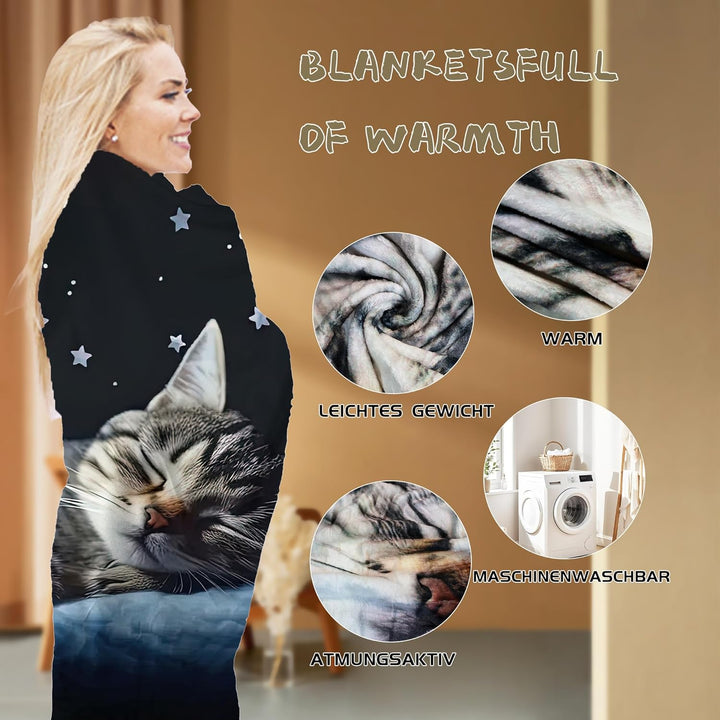 kuscheldecke Katze,Cartoon Kätzchen kuscheldecke Fleece Decke mit 3D Tierdruck, Weiche Warm Fleecede
