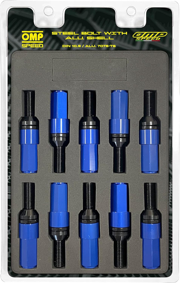 OMP SPEED - Set Performance-Schrauben mit Aluminiumschutz, M12X1.25, HEX: 17-19, L: 28 mm, Farbe: bl