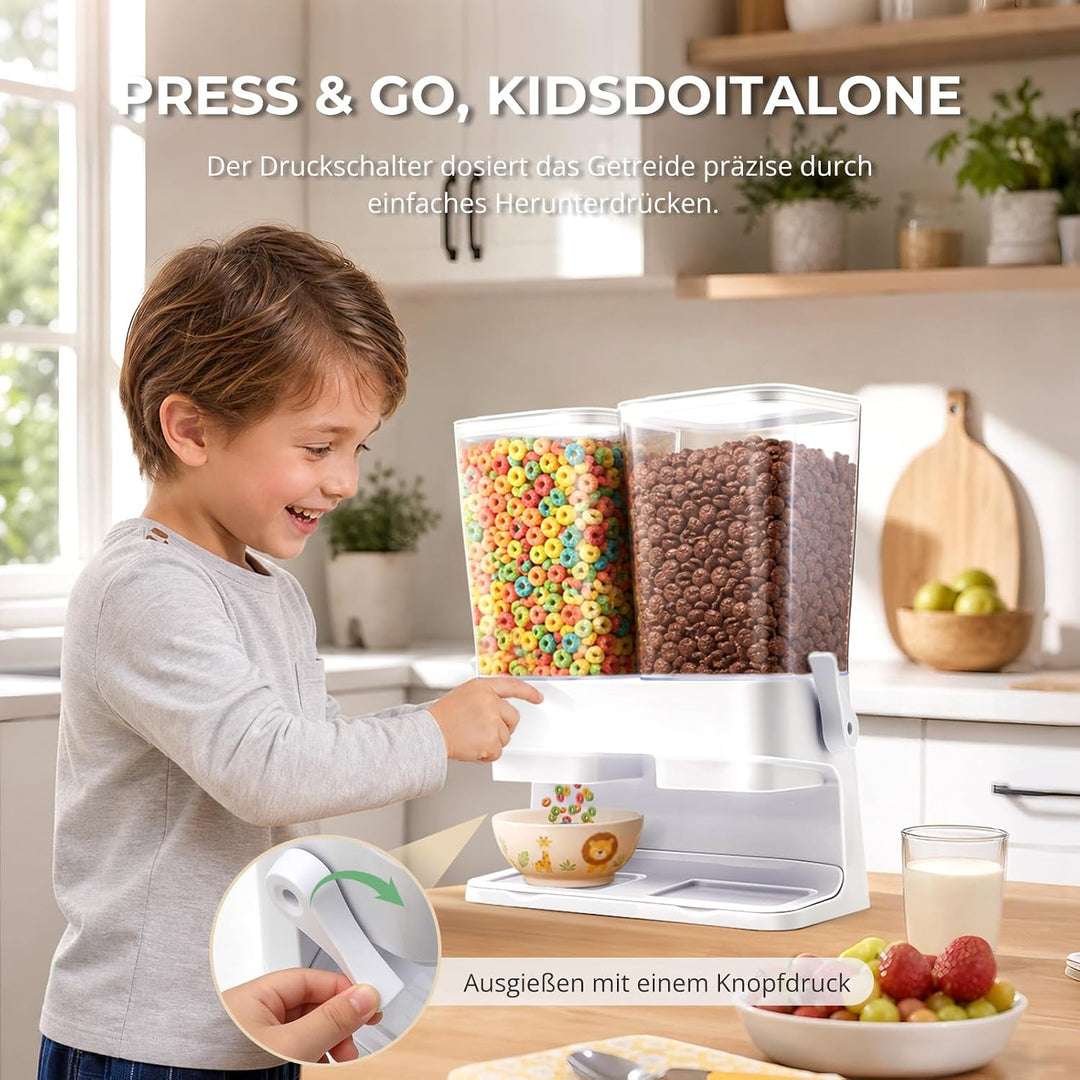Müslispender 2er Pack, 6L Gesamtkapazität Cornflakes Spender -Fassungsvermögen eines einzelnen Fachs