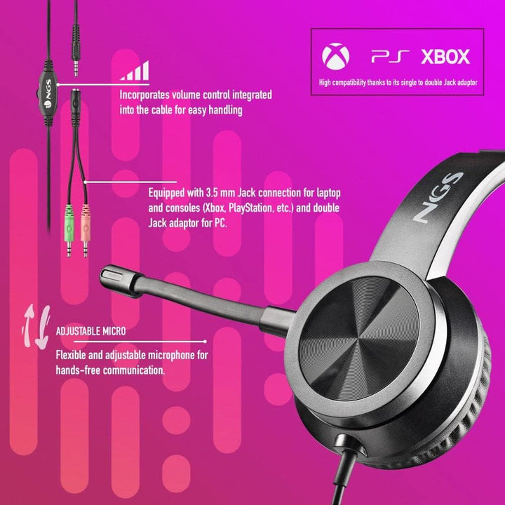 NGS MSX11 PRO - On-Ear-Kopfhörer mit einstellbarem Mikrofon, 3,5-mm-Klinkenstecker und 1-2 Klinkenad