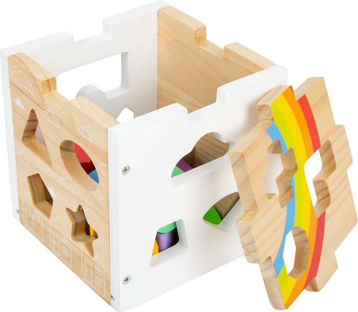 Small Foot Steckwürfel Regenbogen, 13 unterschiedlich geformte Steckelemente aus Holz, ab 12 Monaten
