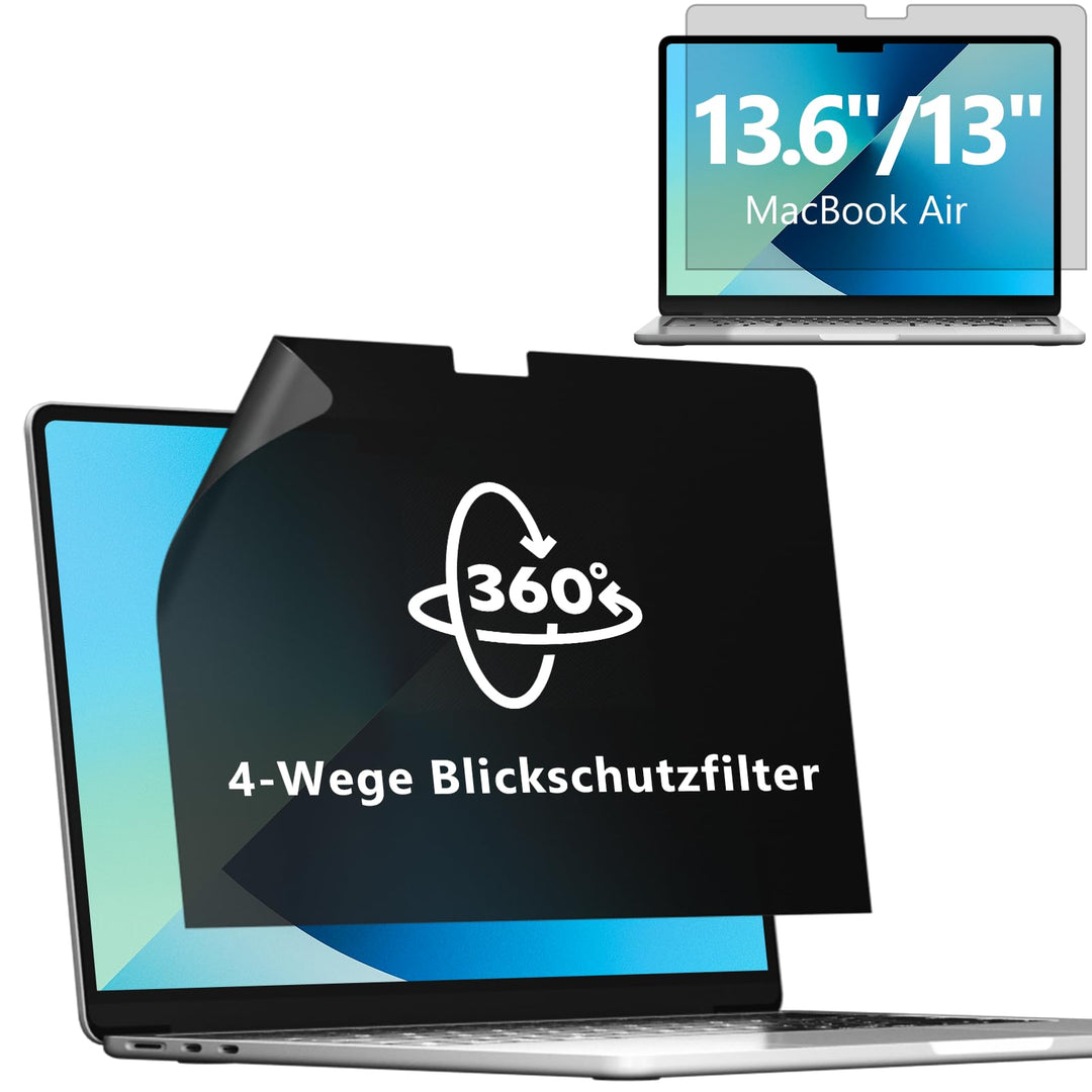 Mamol 360° Sichtschutz für MacBook Air 13.6 & 13 Zoll 2022-2025 (M2, M3, M4), 4-Wege Blickschutzfilt