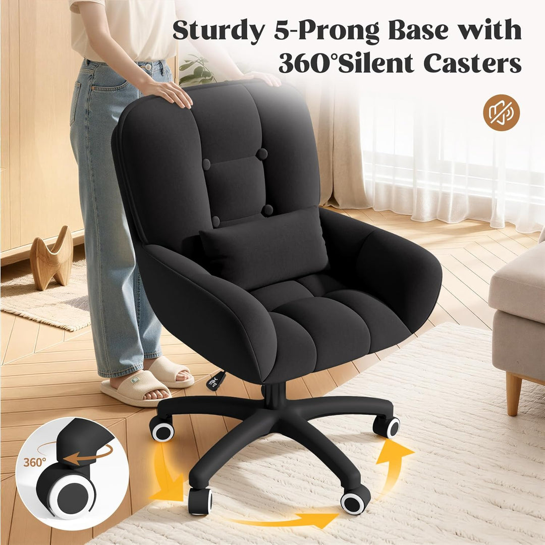 Homeoffice & Schminkstuhl 2-in-1 Ergonomischer Samt Drehstuhl 360° mit Kopfkissen, Höhenverstellbar