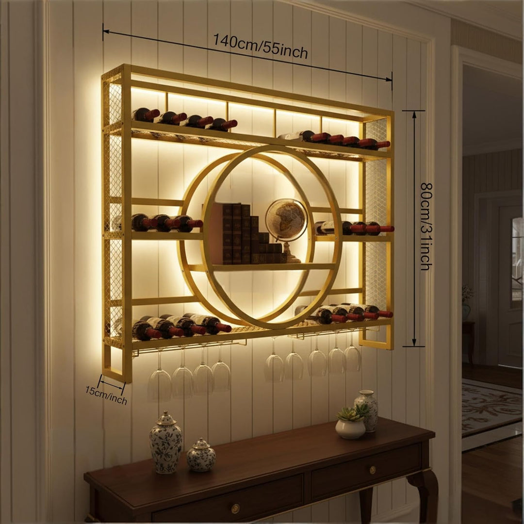 Weinregal Wand Metall, Bar Regal mit Weingläserhalter - Modernes Weinflaschenregal für Küche, Esszim