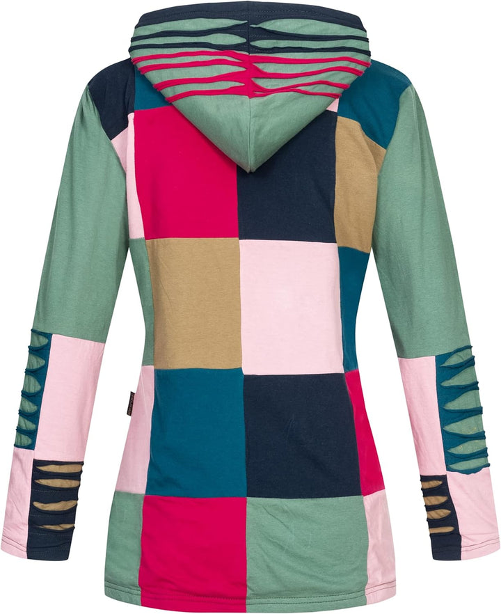 Ankerglut Damen Patchwork Fleecejacke mit Kapuze Übergangsjacke Windbreaker #nepalliebe