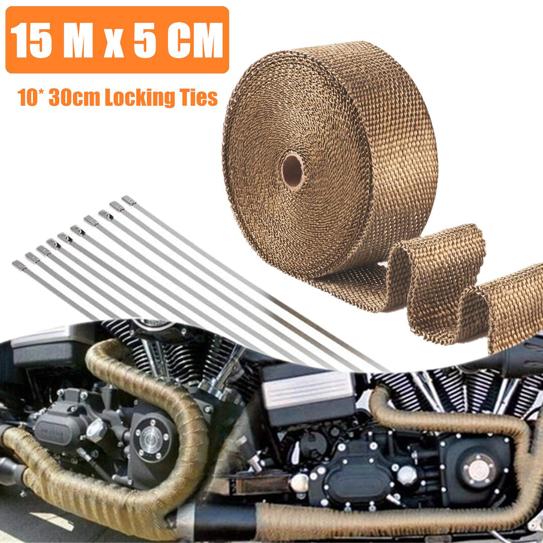 15M x 5 CM Hitzeschutzband Basaltfaser, Titanium Farbe Auspuffband mit 10 Edelstahl Kabelbinder für