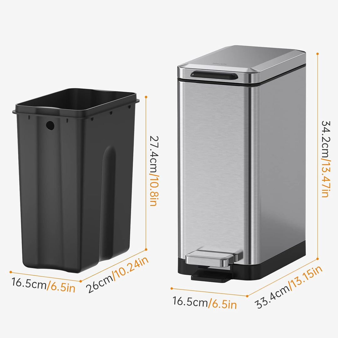 Mbillion Mülleimer Bad 10 Liter schlankes Design Tritt-Mülleimer mit starkem Pedal, rechteckiger Ede