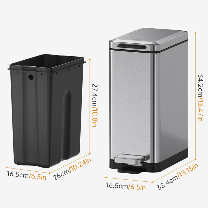 Mbillion Mülleimer Bad 10 Liter schlankes Design Tritt-Mülleimer mit starkem Pedal, rechteckiger Ede