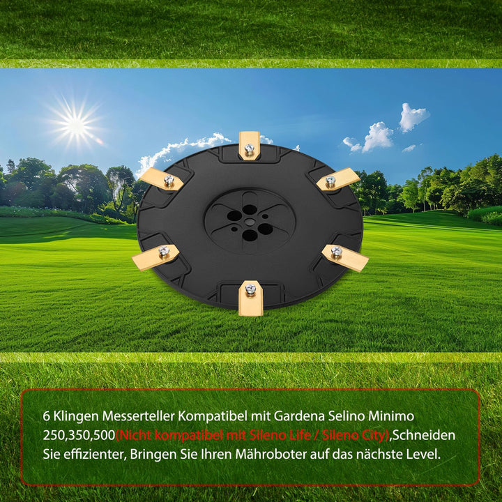 [AUFRÜSTUNG] Messerteller + 6 Stück Klingen Kompatibel mit Gardena Sileno Minimo 250,350,500 / Husqv