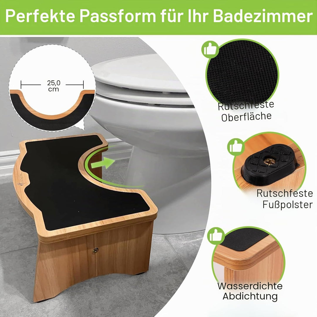 StrongTek Toilettenhocker Erwachsene, Badhocker, WC Hocker Holz mit Antirutsch-Beschichtung und 160