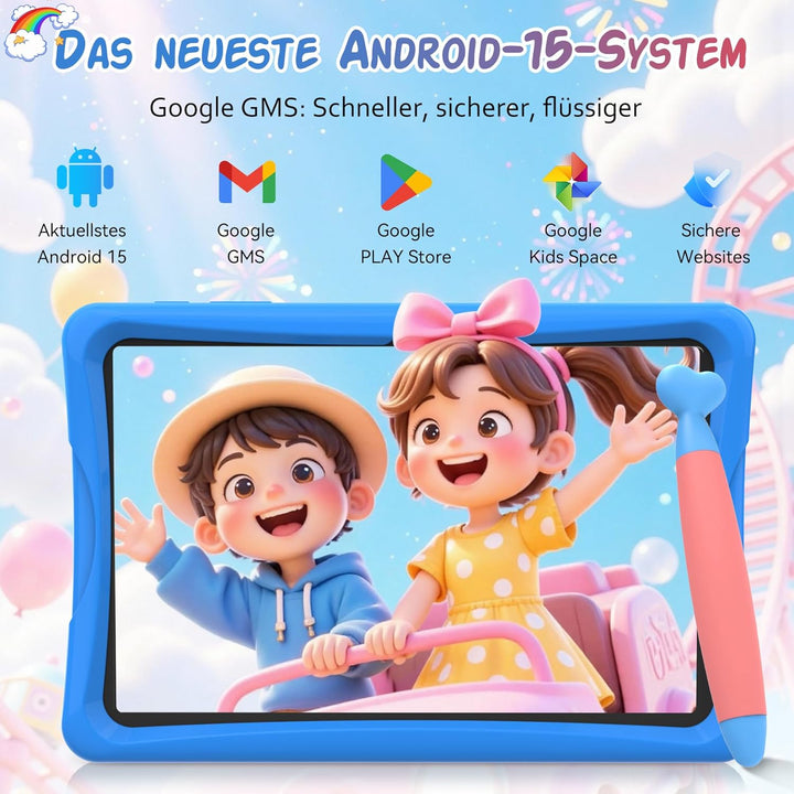 TABWEE K10 Kinder Tablet 10 Zoll, 12 GB RAM + 64 GB ROM (TF 2 TB) Kids Tablet mit Elternkontrolle, S