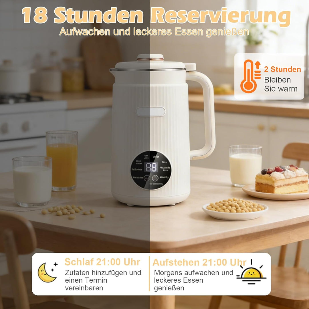 1200ml Sojamilch Maschine,Nussmilchmaschine 8-in-1, Automatische Mandelmilchmaschine mit 12 Klingen