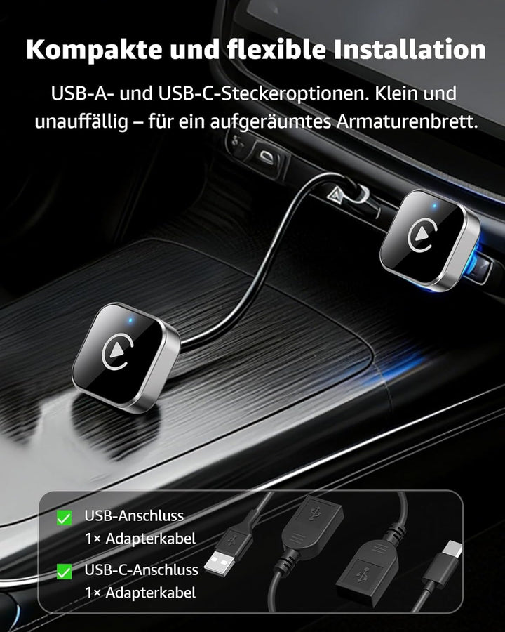 Wireless CarPlay Adapter, Kabelloser CarPlay & Android Auto Adapter, USB Dongle mit Schneller Automa