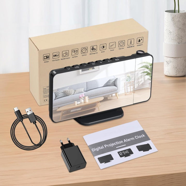 TAKRINK Wecker Digital Radiowecker mit 4 Stufen Bildschirmhelligkeit Projektionswecker mit Temperatu