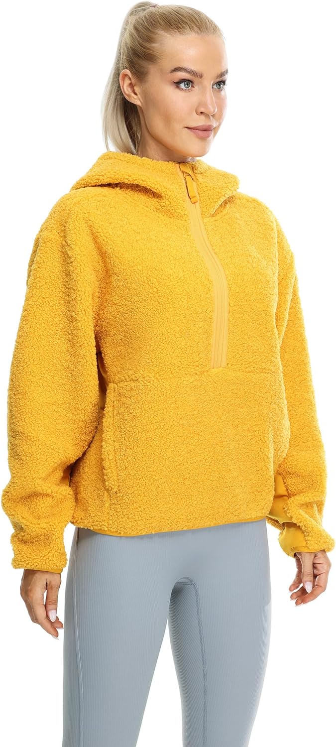 icyzone Damen Teddy Fleece Hoodie Sherpa Kapuzenpullover Herbst Winter Warm Pullover Casual Sweatshi