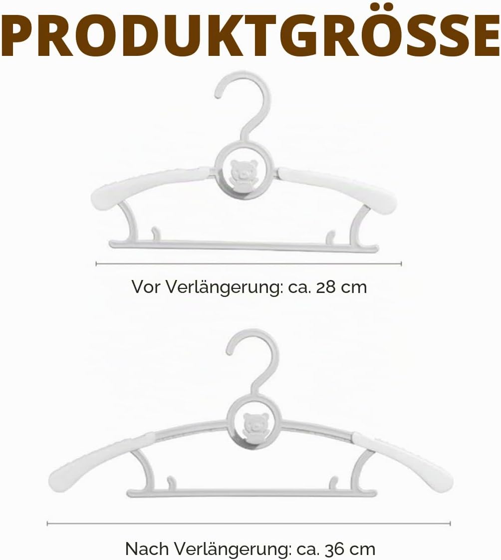 Kinderkleiderbügel, Einstellbare Anti-Rutsch-Kinder Kleiderbügel mit Stapelbaren Bärchen-Haken, Mitw