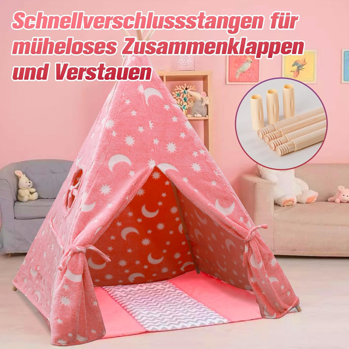 Tipi Zelt für Kinder, Tragbares Tipi Spielzelt,Drinnen Tipi Kinderzelt Rosa, Rosa