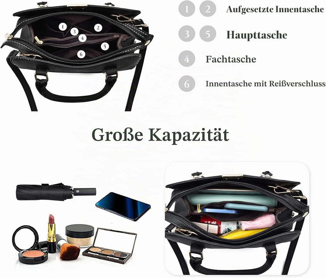 FANDARE Damen Handtasche Tote Beutel PU-Leder Umhängetaschen Schultertasche Wasserdicht Henkeltasche