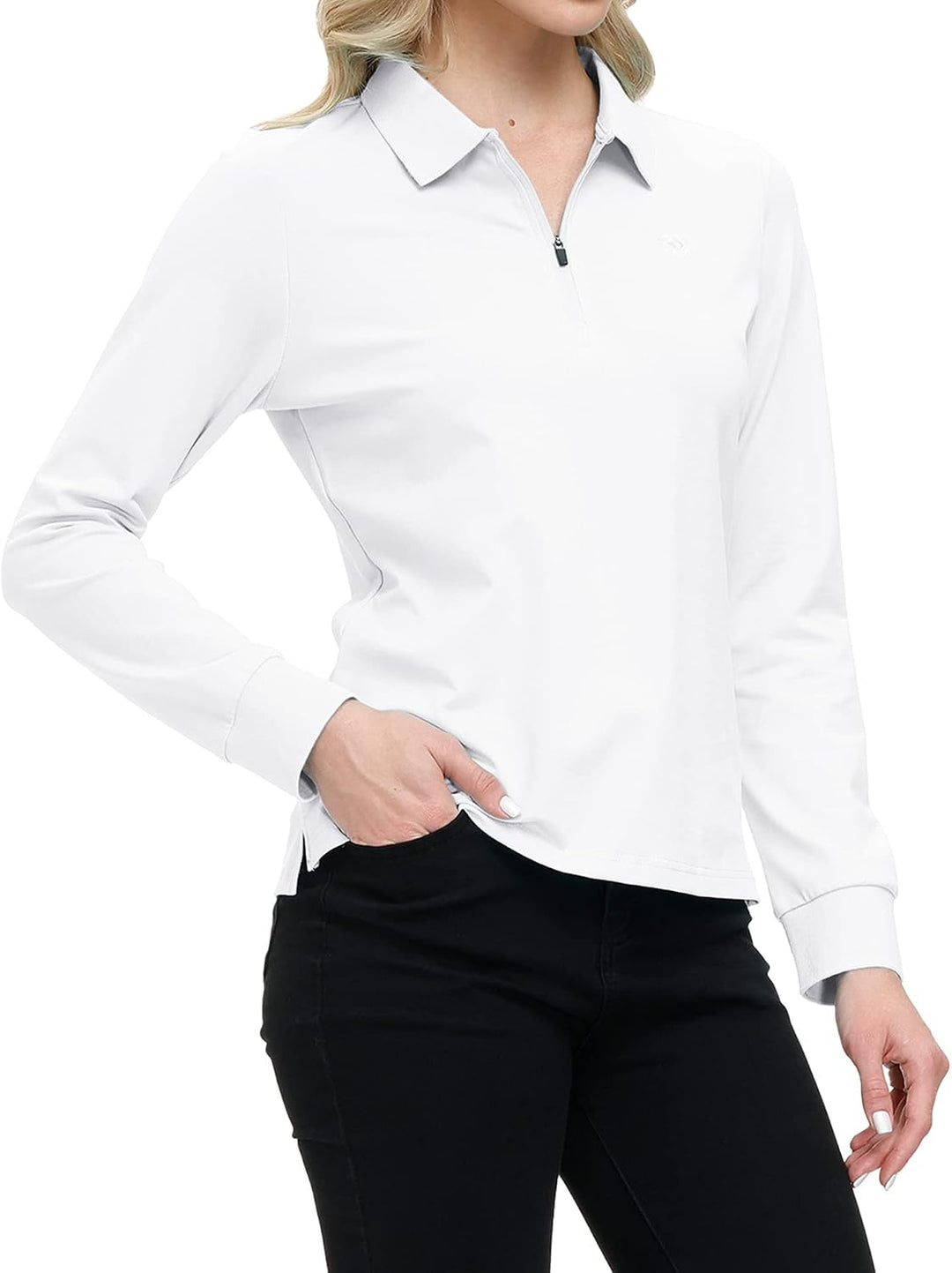 MoFiz Damen Poloshirt Langarm Baumwolle Polohemd Sport Polo Wintershirts mit Reissverschluss Kragen