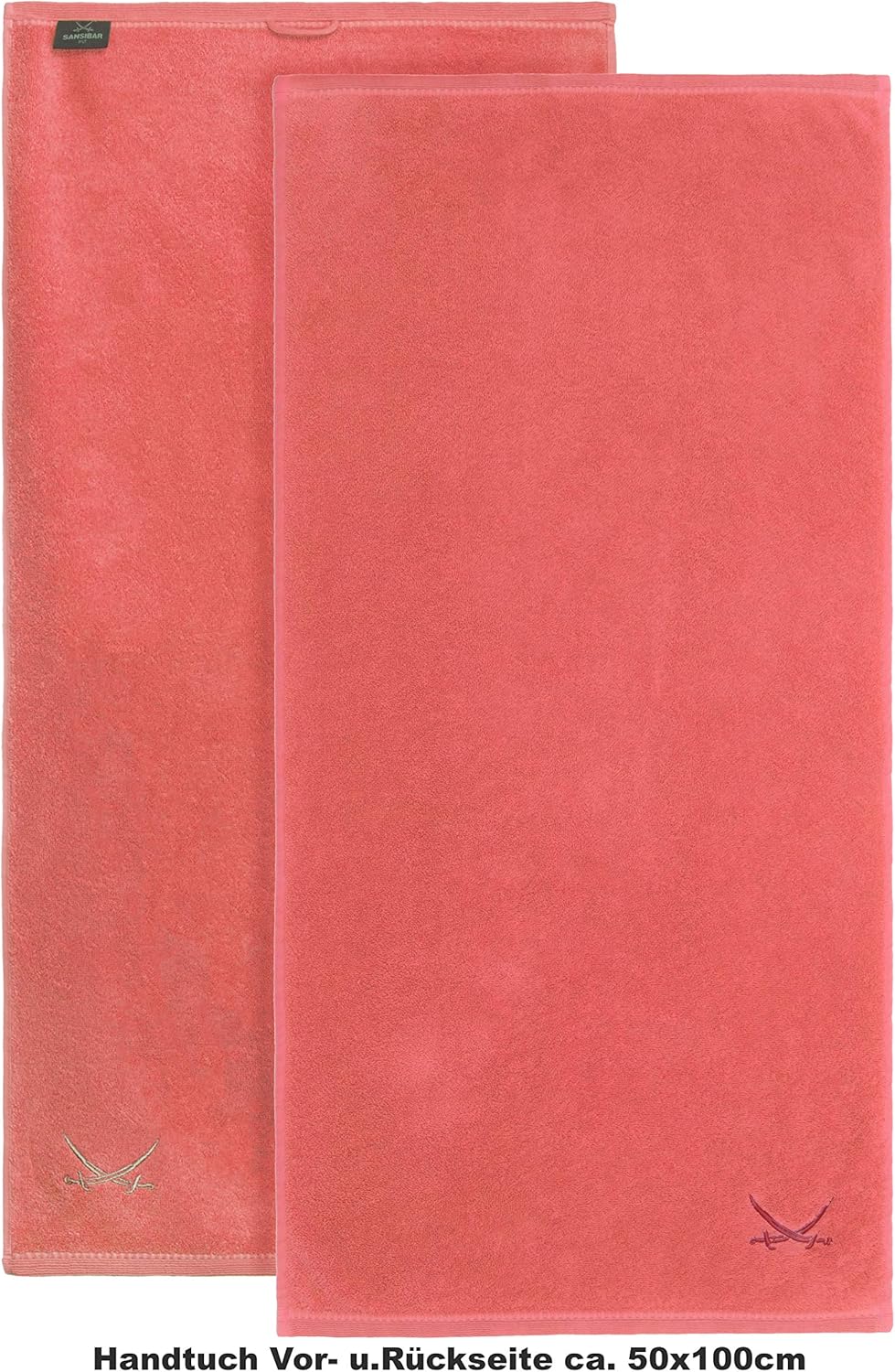 Sansibar Handtuch 6er Set 50x100 cm 100% Baumwolle mit gesticktem Säbel Logo Badtuch Coral 6er Set C