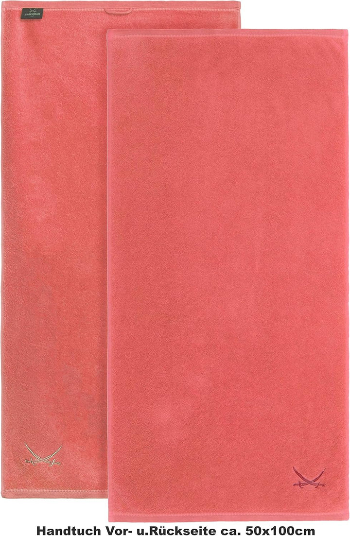 Sansibar Handtuch 6er Set 50x100 cm 100% Baumwolle mit gesticktem Säbel Logo Badtuch Coral 6er Set C