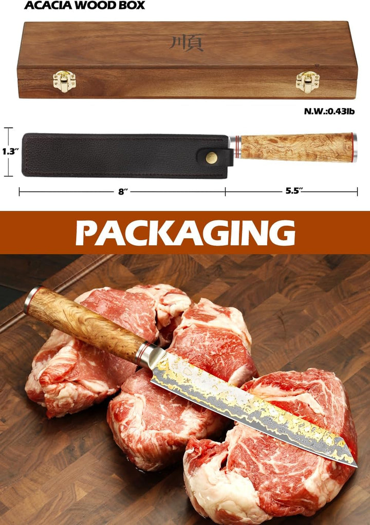YOUSUNLONG Sujihiki Slicing-Messer,205mm Sashimi-Sushi-Messer,Handgefertigter Kupfer-Damaszener-Stah