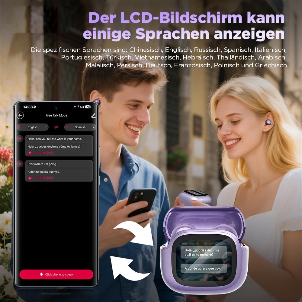 AI Kopfhörer Übersetzer NE32,Echtzeit Sprachübersetzer Kopfhörer 136 Sprachen mit App,Echte drahtlos