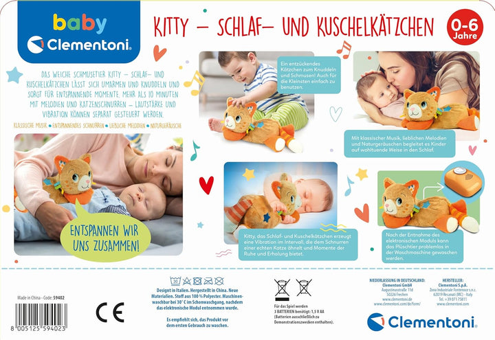 Clementoni Baby Kitty - Schlaf- und Kuschelkätzchen - Schnurrendes Plüsch-Kuscheltier zur Beruhigung