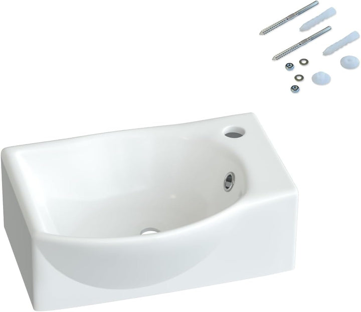Waschbecken Keramik Waschtisch Hängewaschbecken klein Handwaschbecken Weiss Eckig-Oval 40 x 28 cm Ba