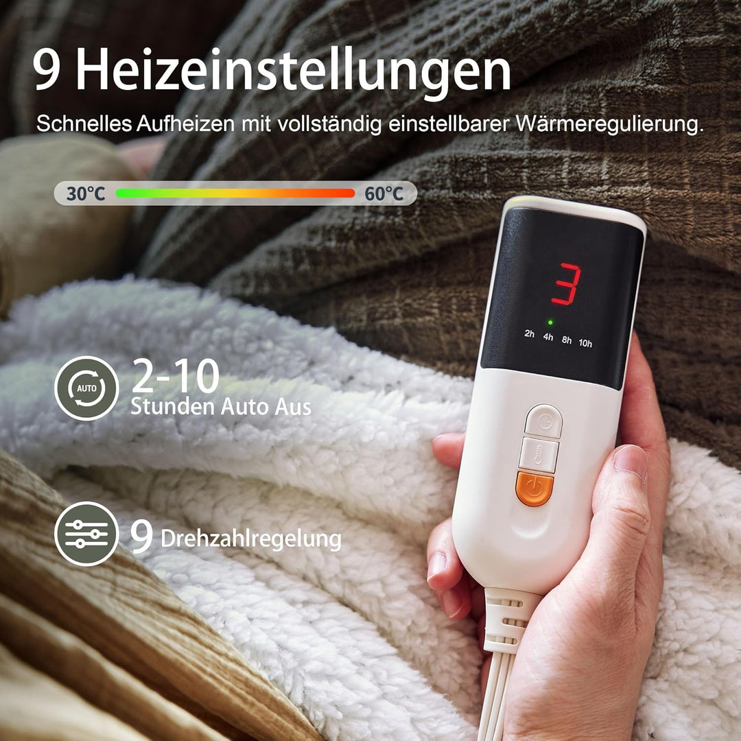 heizdecke 130X180 cm-Wärmedecke heizdecke mit 9 Heizstufen-10 Stunden Auto Off Überhitzungsschutz Ma