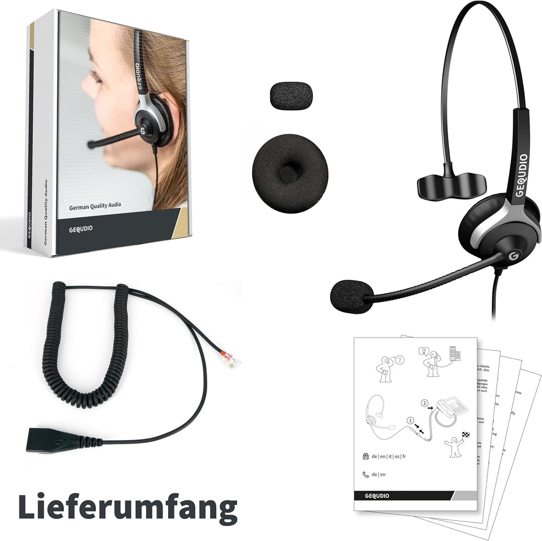 GEQUDIO Headset kompatibel mit Yealink, Snom, Avaya, Grandstream Telefon - inklusive RJ Kabel - Kopf