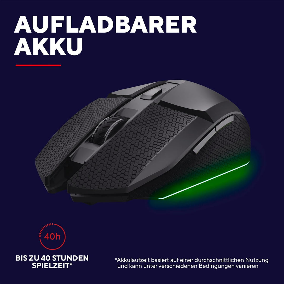 GXTrust 122 Felox+ Kabellose Gaming Maus Bluetooth + 2.4GHz mit Grip Pads, 12K DPI, 40 Stunden Akkul