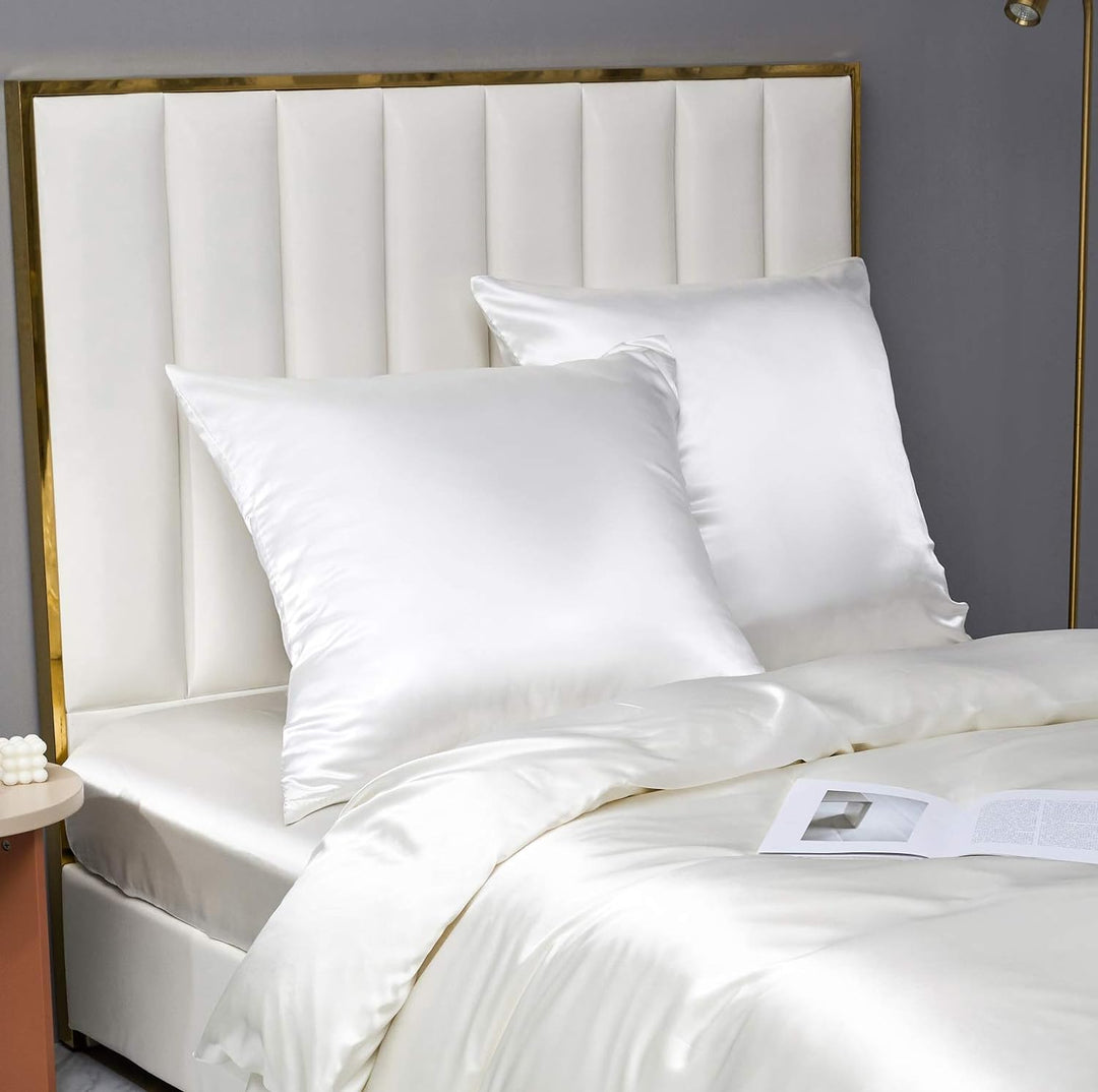 Damier Bettwäsche 135x200cm Weiss Satin Bettbezug Set Deluxe Hotelqualität Satin Deckenbezug Bettdec