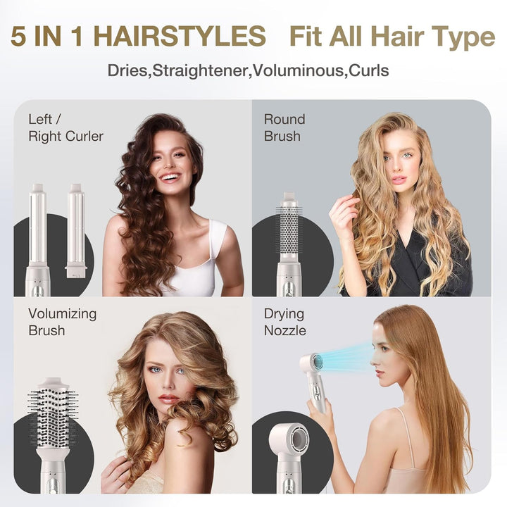 JINYAWA 5 in 1 Airstyler, Haarstyler Rundbürstenföhn, Airstyler Warmluftbürste Mit 3 Temperatureinst