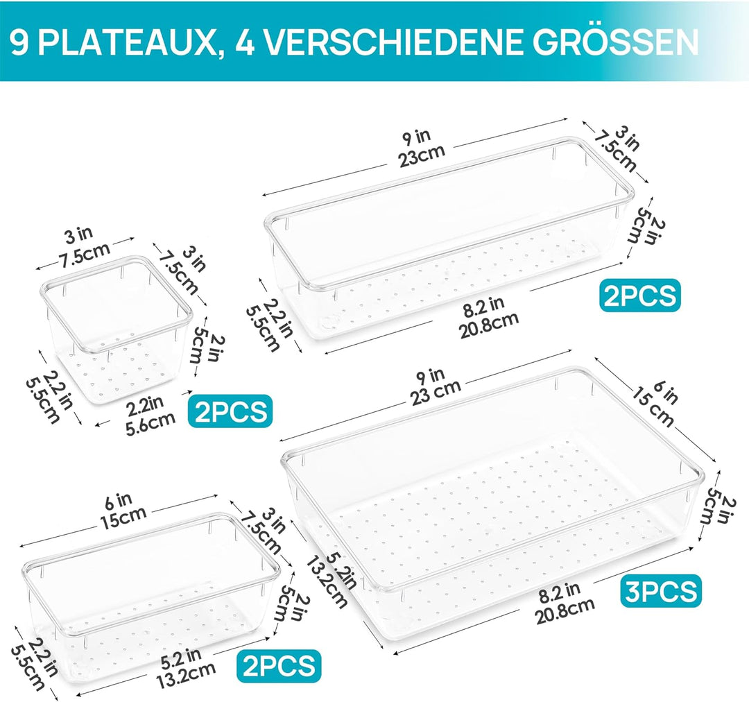 Vtopmart 9 Stücke Schubladen Organizer mit 4 Grössen, Schminktisch Organizer für Küchen, Badezimmer,
