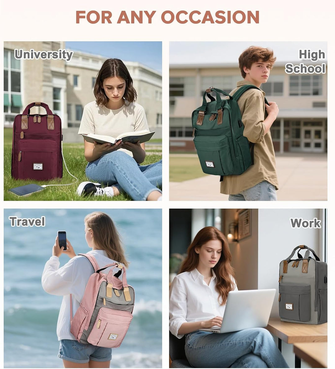 Kasgo Schulrucksack, Wasserabweisend Rucksack Mädchen Jungen Teenager 15.6 Zoll Laptop Damen Herren