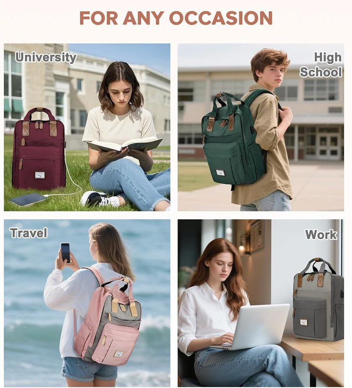 Kasgo Schulrucksack, Wasserabweisend Rucksack Mädchen Jungen Teenager 15.6 Zoll Laptop Damen Herren