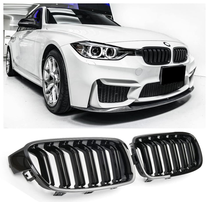 GCP PASST FÜR 3ER F30 F31 SPORT KÜHLERGRILL DOPPELSTEG GRILL GLANZ SCHWARZ