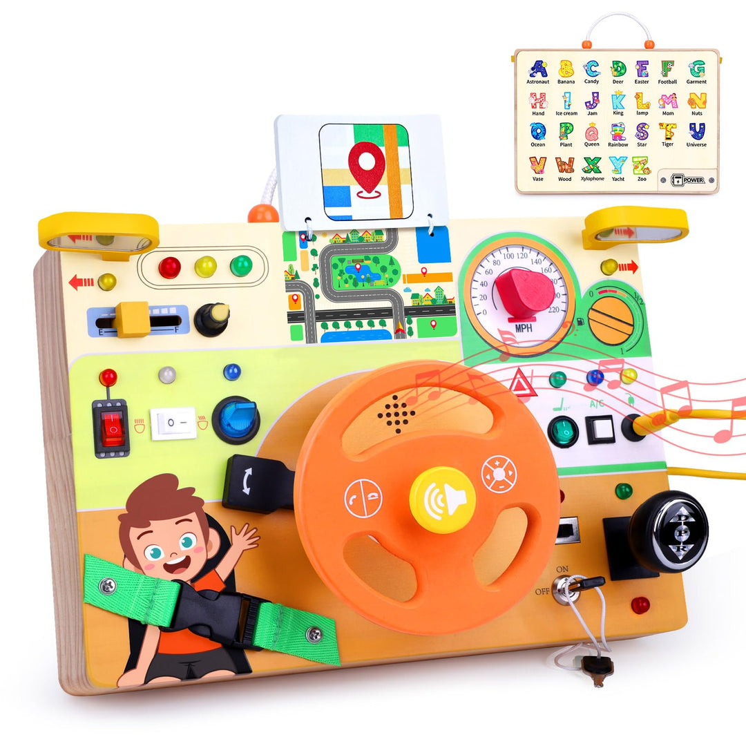 Hoarosall Busy Board Montessori Spielzeug ab 1 Jahr Lenkrad Kinder Reisespielzeug für Kleinkinder Se